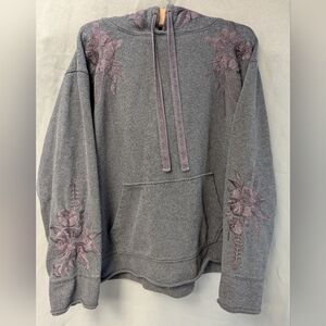 Johnny Was Gray Hoodie with Purple Floral Embroidery Size M
